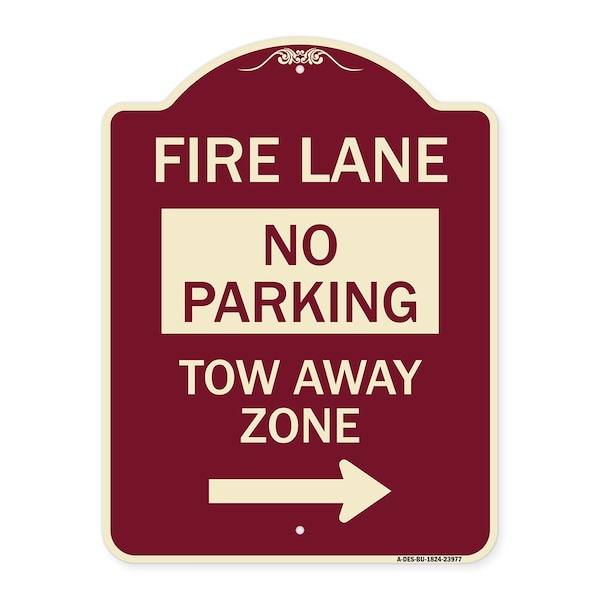 Signmission Fire Lane Tow-Away Zone W/ Right Arrow Heavy-Gauge Aluminum Sign, 24" x 18", BU-1824-23977 A-DES-BU-1824-23977 - main